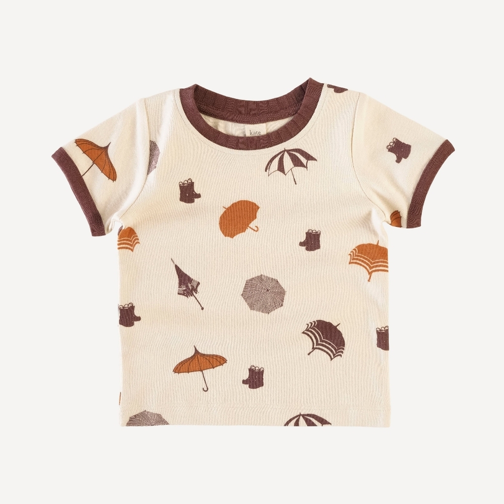 NWT 4T Kate Quinn ☔ Short sleeve ringer tee umbrellas organic cotton interlock